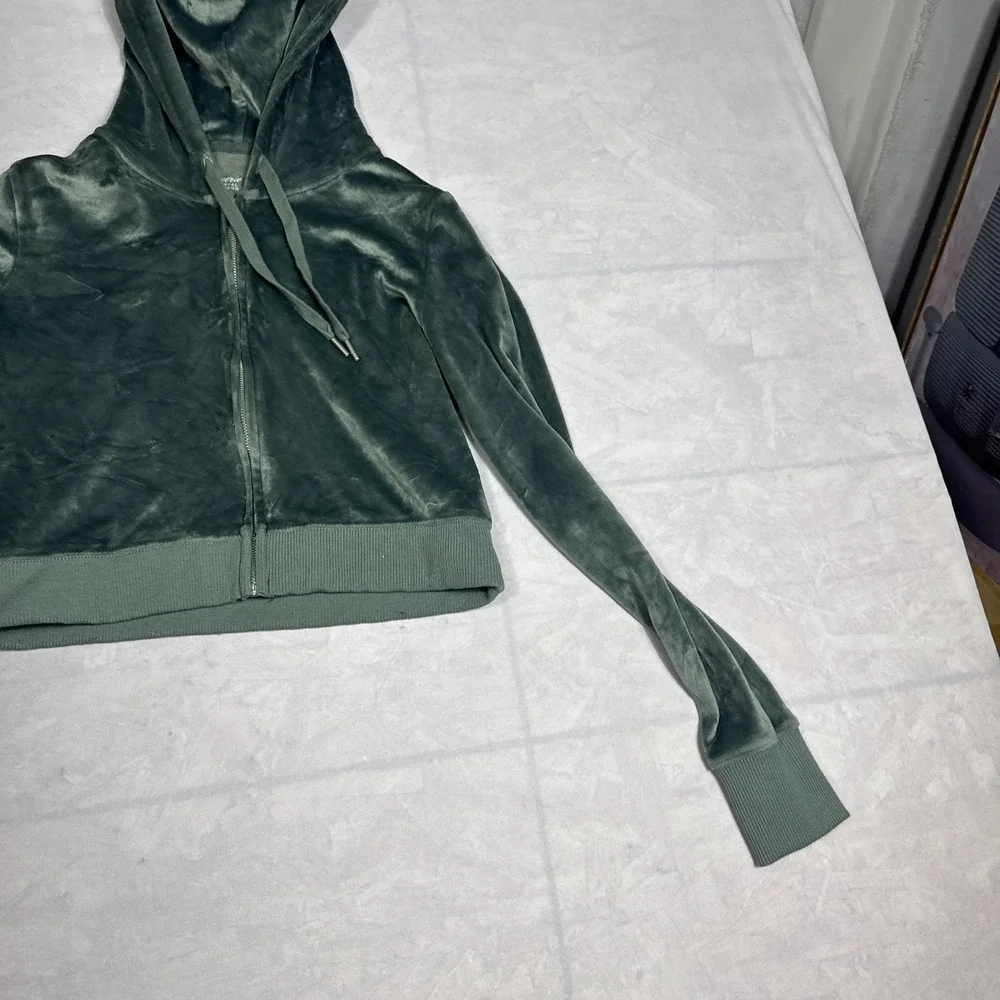 Aerie Womens Real Good‎ Cropped Full-Zip Hoodie Olive Green Long Sleeve Size S